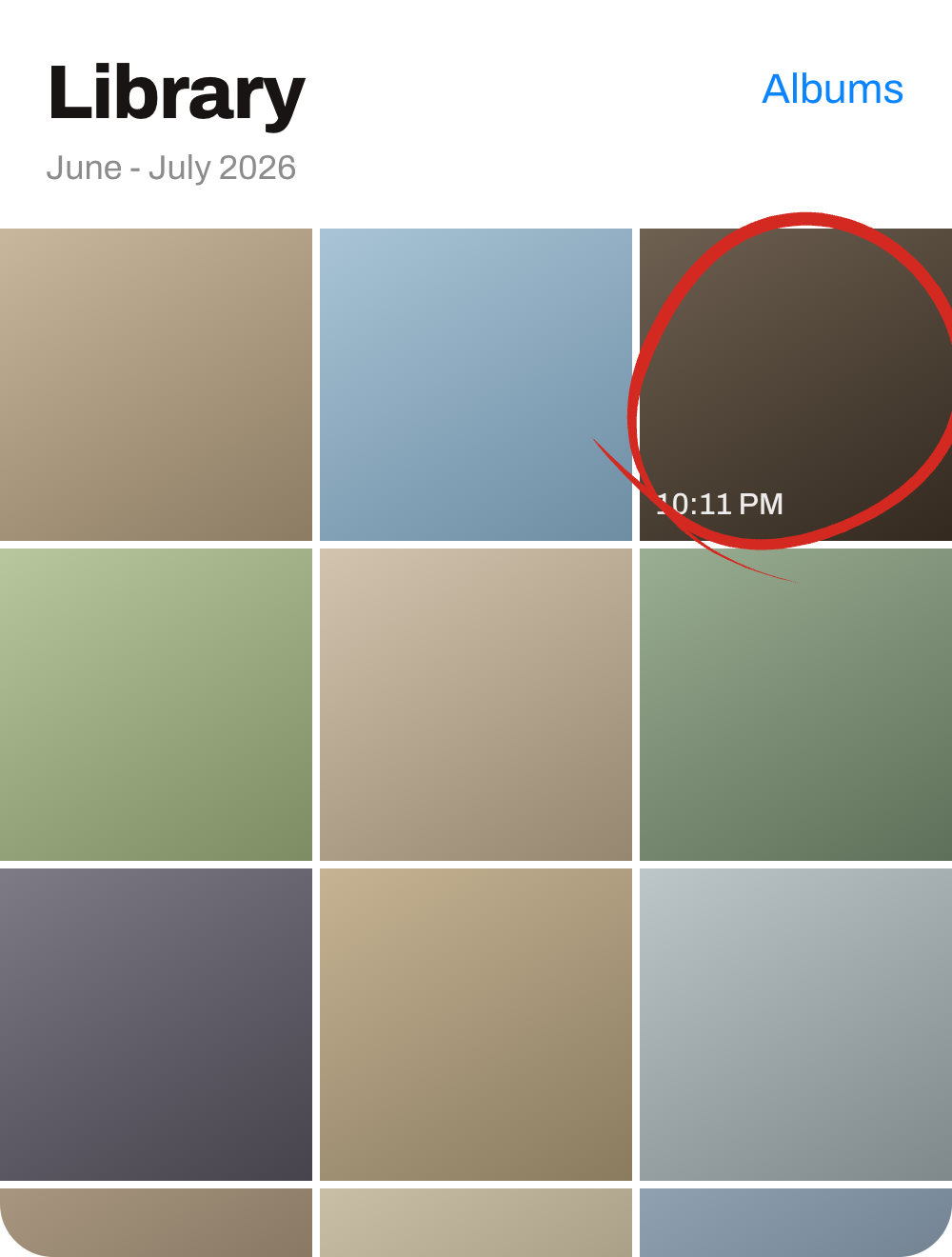 A photo library with a circled image